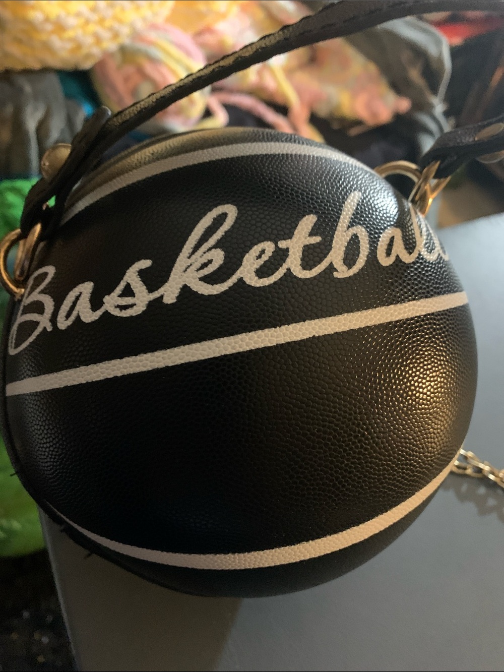 (New) Black 'Basketball' Shaped Crossbody Bag